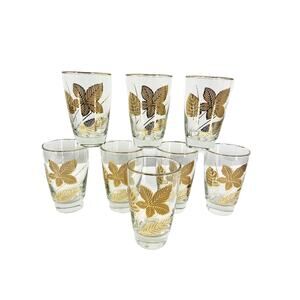 Vintage Set of 8 Gold Leaf Print Glasses